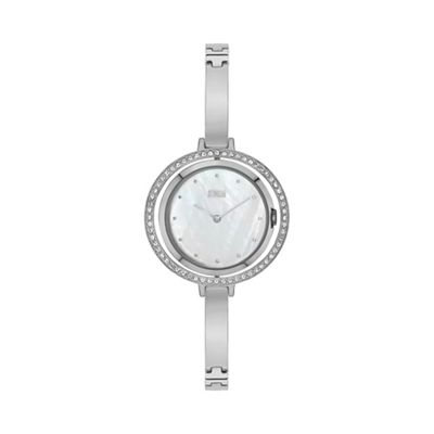 Ladies silver crystal, swivel case crystal on reverse bangle/bracelet watch swivelle silver